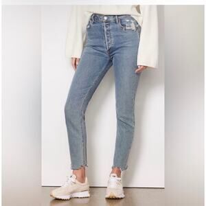 AGOLDE Nico High Rise Raw Hem Button Fly Stretch Jeans 28 Medium Wash